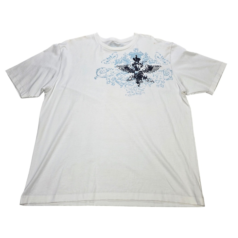 Pronto Uomo Graphic Tee Men's Size XXL White Blue Eagle Crest Short Sleeve NWT